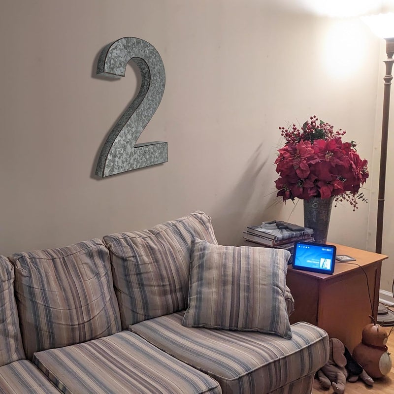 Science Purchase 20" Metal Number 2 (Two) Wall Decor, Silver with Rusted Edges, Galvanized Wall Mountable Decoration for Country, Mid-Century, or Farmhouse Themed Room or Event - Image 5